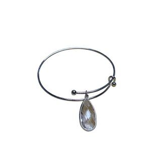 Silvertone Adjustable Charm Bracelet Plastic Faceted Clear Bead